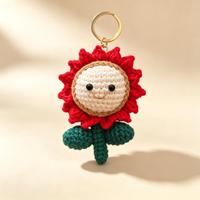 Grenzüberschreitender Bestseller: Handgefertigte gehäkelte Sonnenblumenpuppe aus Wollgarn mit Schleifenkleid, Cartoon-Schlüsselanhänger und Taschenanhänger