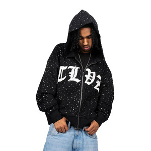 Chaqueta Cortavientos con Capucha para Hombre, Talla Grande, Negra con Estampado de Puntos, Cierre de Cremallera Frontal, Logotipo con Letras, Cuello Alto, Ropa Exterior de Poliéster - Product Image 4