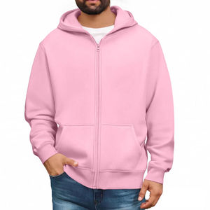 Sweat-shirt à capuche rose pour homme, coupe classique, couleur unie, manches longues, tricoté pour l'hiver, 100% coton respirant, 440g - Product Image 1