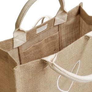 Eco Reusable Jute Tote Bag Custom Logo Printed Laminated with Bamboo Handle Sustainable Shopping Solution Fast Shipping In Stock - Product Image 5