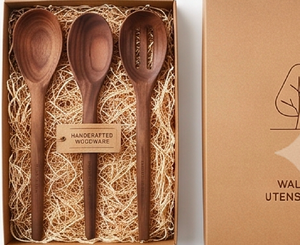 Ensemble de cuillères de cuisine modernes en bois, design minimaliste en noyer massif noir, finition mate noire, ustensiles de cuisine pour usage domestique - Product Image 4