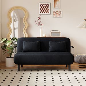 Divano Letto Convertibile in Velluto Nero da 55 Pollici, Pieghevole in Tre Parti, con Schienale Regolabile e Cuscino, Chaise Longue per il Relax - Product Image 3