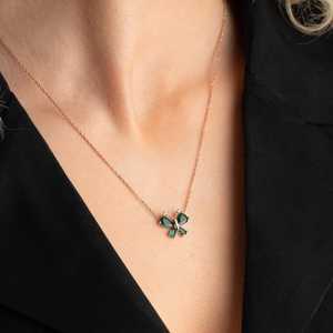 Hallmark Rhodium Plated Silver Dragonfly Necklace with Green Zircon and Pearl - Product Image 2