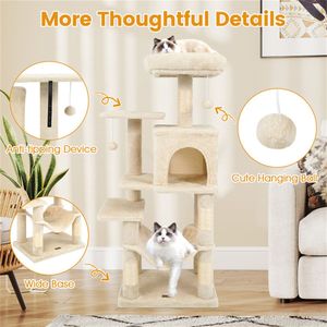 Torre per Gatti a Più Livelli Beige da 44 Pollici con Ampia Piattaforma Superiore, Cuccia a 2 Porte e Amaca per Gatti da Interno, Mobili per Animali Domestici in Cartone con Motivo Solido - Product Image 5