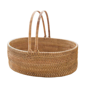 Cesta Redonda de Ratán de Calidad Superior, Cesta de Diseño Hecha a Mano, Cesta de Ratán Decorativa de Lujo en Oferta - Product Image 1