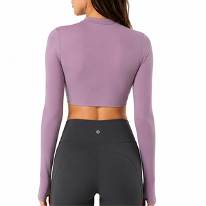 Haut de yoga pour femme, vêtements de sport de compression légers à manches longues, imprimé avec logo personnalisé, haute élasticité, pour la course à pied et la remise en forme - Product Image 2