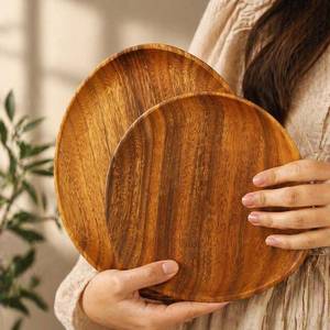 จานไม้ลายนูน จานไม้มีหูจับ จานไม้น้ำหนักเบา จานไม้ใช้ซ้ำได้ - Product Image 4