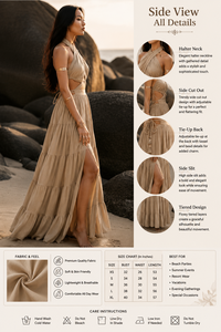 Halter Neck Maxi Dress for Women Cutout Waist Summer Beach Dress Backless Flowy Vacation Outfits Back Tie Side Slit Dress - Product Image 5