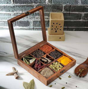 Caja de Especias de Madera, Utensilios de Cocina para Uso Diario, Caja de Especias y Hierbas con 9 Compartimentos, Mejor Oferta - Product Image 1