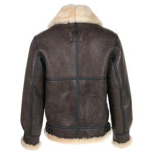 Blouson aviateur en cuir véritable pour homme de haute qualité avec doublure en fausse fourrure, chaud pour l'hiver, style moto, fermeture éclair, coupe classique - Product Image 2