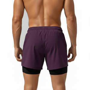 กางเกงกีฬาขาสั้นผู้ชาย 2 in 1 ชั้นในรัดรูป ซิปข้าง กระเป๋าข้าง เอวยางยืด รับผลิตตามแบบ OEM ขายส่ง - Product Image 2