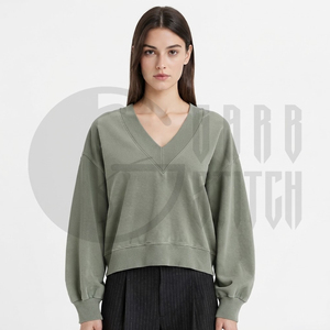 Women Oversized V Neck Pullover Sweatshirt Loose Fit Cotton Blend Casual Streetwear Drop Shoulder Soft <b>Crewneck</b> Top - Product Image 3