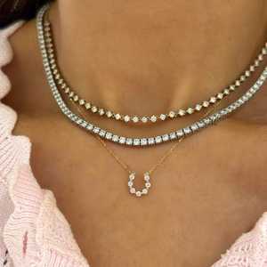 Diamond Horseshoe Pendant Necklaces Pave Set Delicate Minimalist Layering Charm Round Cut Lab Grown Wholesale 14k 18k Solid Gold - Product Image 1