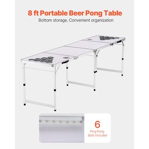 Tavolo Portatile per Beer Pong da 8 Piedi con Design Pieghevole, Pennarelli Cancellabili, Fori per Bicchieri, Maniglie per il Trasporto, Altezza Regolabile - Product Image 2