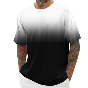 Camisetas de algodón transpirables de talla grande, corte holgado, estilo vintage lavado con gráficos degradados y efecto descolorido por el sol, cuello redondo para hombre - Product Image 2
