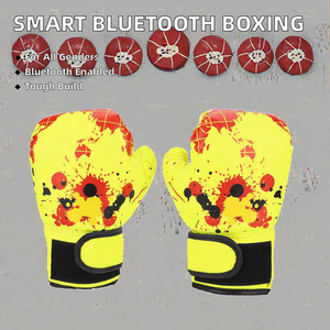 AL SWANS INTERNATIONAL Yellow <b>Plastic</b> Leather Non-Slip Embossed Boxing <b>Gloves</b> Red Black Splatter Design Adjustable Wrist Strap - Product Image 4