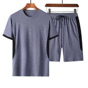 Ensemble décontracté d'été pour homme : T-shirt thermique 100 % coton tricoté à manches courtes et col rond avec patchwork et short ample 2 pièces - Product Image 6