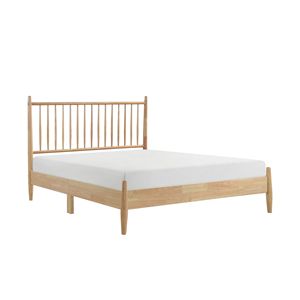 Letto matrimoniale moderno Mid-Century con piattaforma, finitura naturale, 1 pz, mobili da camera in legno, testiera con doghe verticali e contenitore letto - Product Image 2
