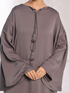 Abaya Larga de Color Sólido para Mujer, con Cuello de Lazo, Manga Larga, Vestido Modesto, Ligero, de Poliéster, para Uso Diario, Estilo de Medio Oriente - Product Image 6