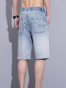 กางเกงยีนส์ขาสั้นผู้ชายทรงหลวมสำหรับฤดูร้อน ผ้าฝ้าย 100% สีน้ำเงิน ยางยืด ทรงตรง สวมใส่สบาย แฟชั่นอเนกประสงค์ แห้งเร็ว ระบายอากาศได้ดี - Product Image 2