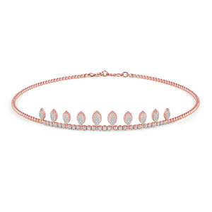 Collier en diamant en forme de couronne de feuilles avec motifs botaniques gradués et élégant design de collier ras du cou en or rose - Product Image 1
