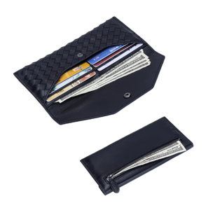 Cartera Unisex de Cuero Genuino con Cierre de Cremallera Corta, Tarjetero Múltiple, Patrón Geométrico, Negra - Product Image 3