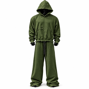 Manufacture <b>Top</b> Quality Heavyweight Two Piece Thick Oversized Baggy Tracksuit Blank Zipper Fashionable <b>Sweat</b> suit For Sale - Product Image 1
