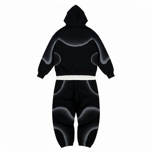 <b>Men's</b> Black Zip Up Hoodie And <b>Jogger</b> Tracksuit Set Gradient Color Sporty Two Piece Outfit Casual Sportswear 100% Cotton - Product Image 6