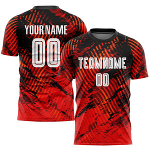 เสื้อฟุตบอลแบบซับลิเมชั่นสีขาวดำ ลายเรขาคณิต คอกลม แขนสั้น ระบายเหงื่อได้ดี สำหรับผู้ใหญ่ ทรงปกติ 男女兼用 - Product Image 1