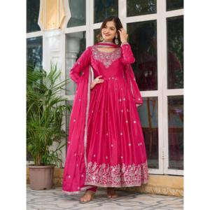 Robes de soirée de créateur - Robe Anarkali pour les fêtes avec des travaux de broderie et de paillettes - Product Image 3