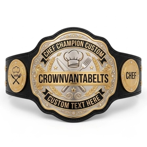 Martial Arts Tournament Champion Belt with PU Leather Strap, Detailed Gold Plates and Customizable Center Emblem - Product Image 4