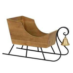 Trineo Tradicional de Madera con Marco Metálico y Campana, Decoración Navideña, Adorno Artesanal - Product Image 1