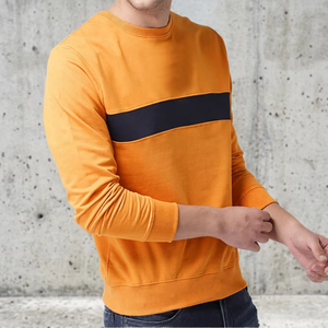 เสื้อสเวตเชิ้ตคอกลมสีส้มสำหรับผู้ชาย แต่งแถบสีกรมท่า ทรงปกติ สวมใส่สบาย แขนยาว ผ้าถัก เหมาะสำหรับใส่ในฤดูใบไม้ร่วง - Product Image 6