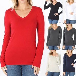 เสื้อยืดคอวีผู้หญิงแขนยาวผ้าฝ้าย100% - Product Image 2