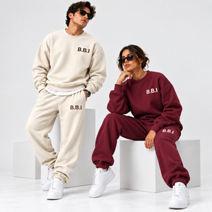 Ensemble de survêtement unisexe B.B.I, sweat-shirt à col rond, rouge bordeaux, rose, coupe ample en coton, longueur intégrale, vêtements décontractés d'automne - Product Image 2