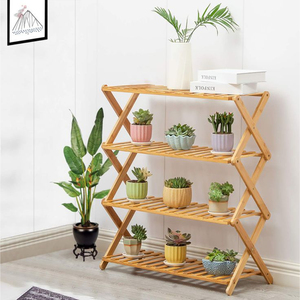 Support à plantes en bois naturel à 2 niveaux, étagère de présentation de pots de fleurs pour l'intérieur et l'extérieur, support de rangement pour balcon, jardin, salon, coin - Product Image 3