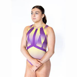 Justaucorps de ballet personnalisé pour femme, sans manches, dégradé violet-jaune, taille élastique, pour l'entraînement de danse des filles et la scène pour enfants - Product Image 1
