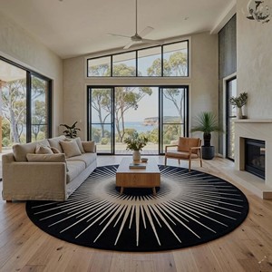 Luxury <b>Round</b> Sunburst Area Rug Black White Modern Abstract Hand Tufted <b>Carpet</b> Living Room Bedroom Decorative Floor Mat Soft Rug - Product Image 3