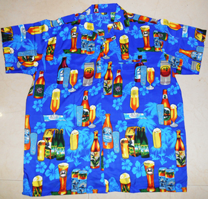 Venta al por Mayor de Camisas Hawaianas para Adolescentes y Adultos, Antiarrugas, de Popelina, con Diseño de Botella de Cerveza, Estampado Personalizado, Verano, 100% Poliéster, India - Product Image 2