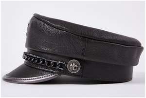 หมวกแก๊ปผู้ชายทรง Trucker ผ้าฝ้าย 100% ปรับแต่งได้ แฟชั่นหนังวัวแท้ หมวกทรงแบนสีดำ - Product Image 4