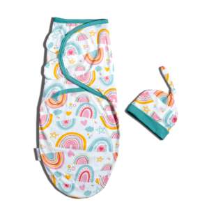 ผ้าห่อตัวเด็กทารกพร้อมหมวกเข้าชุด ลายพิมพ์รุ้ง ผ้าห่มนุ่มสำหรับห่อตัวเด็กแรกเกิด เพื่อความสบายของทารก - Product Image 1