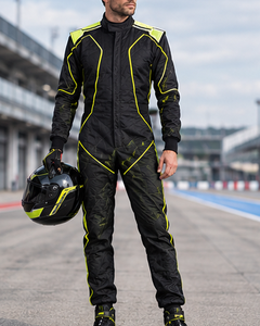 Men's Full Sleeve Motorcycle Racing Suit Black Neon Green Accents Polyester <b>Waterproof</b> Quick Dry Customized Team Name <b>All</b> Wear - Product Image 3
