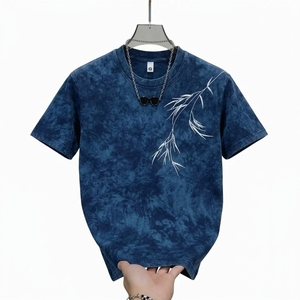 T-shirt d'été rayé tendance style vintage pour homme, décontracté, manches courtes, polyester premium, coupe régulière, 220 grammes, brodé - Product Image 1