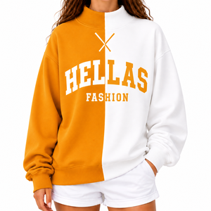 Sweat-shirt décontracté pour femme Hellas Fashion, col montant, polyester/coton, polaire respirant, coupe-vent, séchage rapide, épaules tombantes - Product Image 1