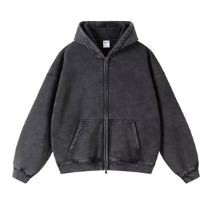 Sweat à capuche zippé surdimensionné de haute qualité, épais et robuste, style vintage délavé à l'acide, avec logo personnalisé - Product Image 1