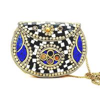 Bolso de Mano Vintage de Plata Antigua para Mujer, Elegante Accesorio de Moda con Cristales, RR ENTERPRISES India