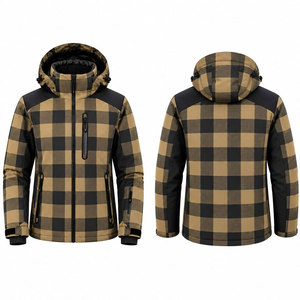 Veste d'hiver épaisse à capuche en tissu écossais pour homme, coupe-vent, fermeture éclair, veste décontractée pour le ski et la neige - Product Image 1