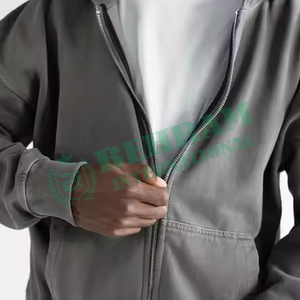 เสื้อฮู้ดซิปผู้ชาย สีดำ ผ้าฝ้าย 100% สีพื้น ผ้าเฟรนช์เทอร์รี่ สวมใส่สบายๆ ในฤดูใบไม้ร่วง น้ำหนัก 350 GSM ผ้าหนา ซักย้อมแบบแอซิดวอช - Product Image 5