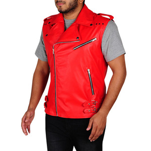 Chaleco de Cuero Rojo para Hombre, Estilo Motero, Cierre de un Solo Botón, Casual, Reversible, Transpirable, Chaqueta de Invierno - Product Image 4