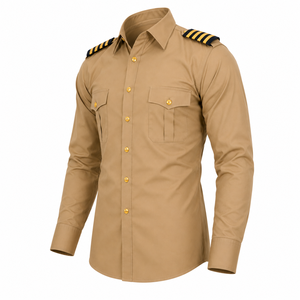 Chemise d'uniforme de sécurité en coton kaki à manches longues unisexe avec épaulettes et boutons sur le devant pour le service - Product Image 1
